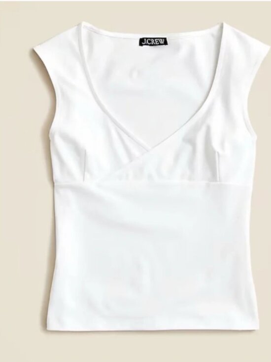 J. Crew Tops - New stretch cotton cap-sleeve crossover white sexy shirt top V neck Size S